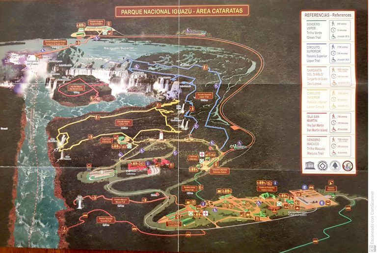 Mapa de las cataratas de Iguazú (lado argentino)